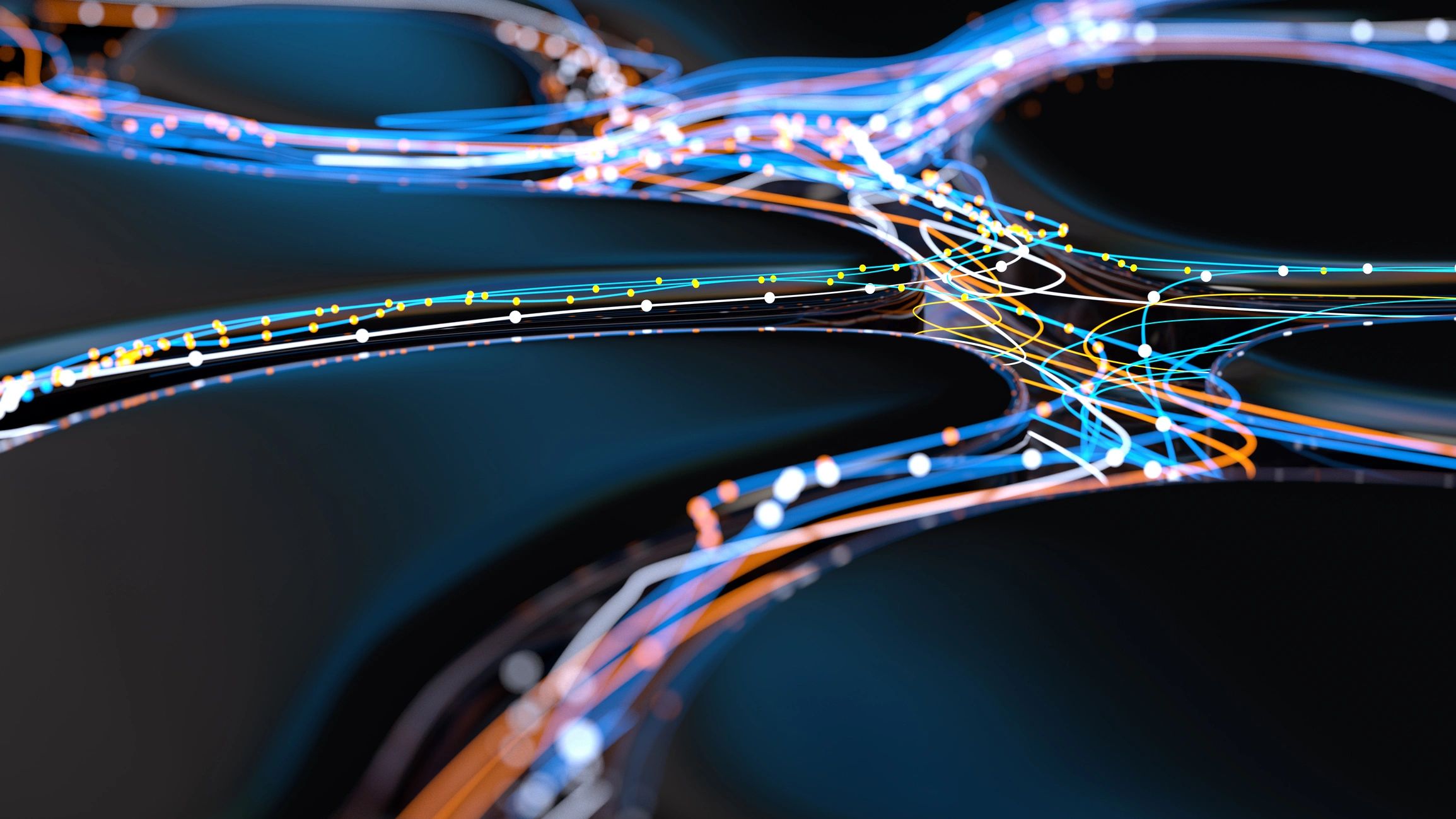 Abstract blue technology network representing biotech innovation
