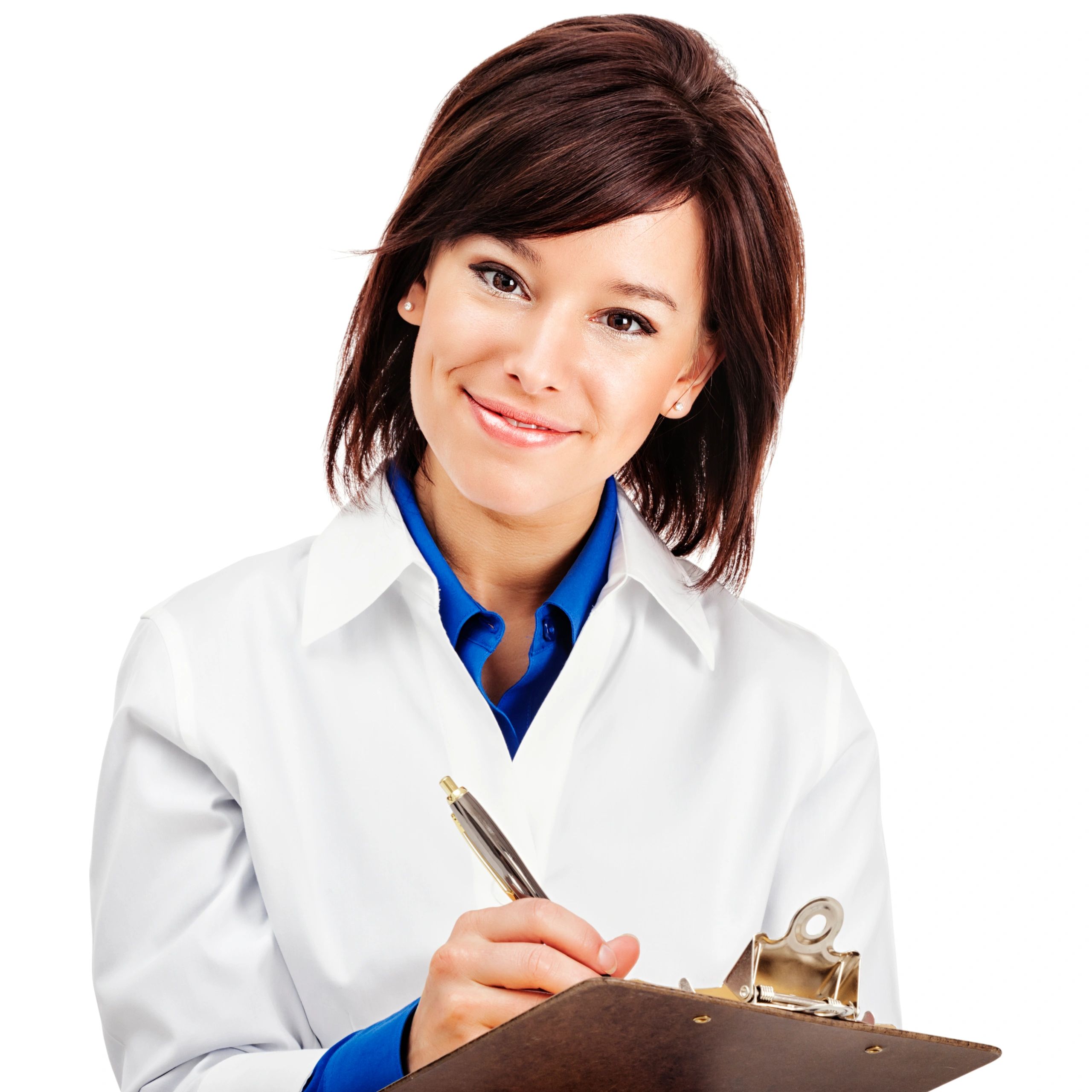 Professional headshot of a medical worker with clipboard